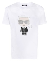 weißes bedrucktes T-Shirt mit einem Rundhalsausschnitt von Karl Lagerfeld