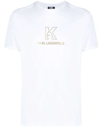 weißes bedrucktes T-Shirt mit einem Rundhalsausschnitt von Karl Lagerfeld