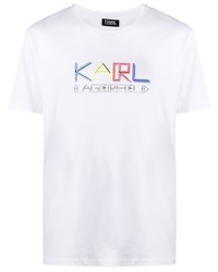 weißes bedrucktes T-Shirt mit einem Rundhalsausschnitt von Karl Lagerfeld