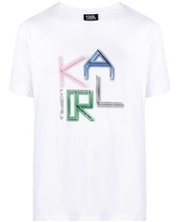 weißes bedrucktes T-Shirt mit einem Rundhalsausschnitt von Karl Lagerfeld