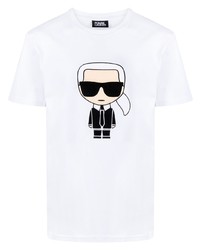 weißes bedrucktes T-Shirt mit einem Rundhalsausschnitt von Karl Lagerfeld