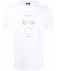 weißes bedrucktes T-Shirt mit einem Rundhalsausschnitt von Karl Lagerfeld