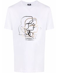 weißes bedrucktes T-Shirt mit einem Rundhalsausschnitt von Karl Lagerfeld