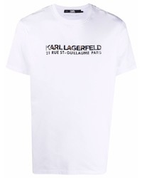 weißes bedrucktes T-Shirt mit einem Rundhalsausschnitt von Karl Lagerfeld