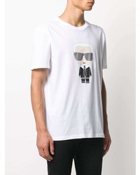 weißes bedrucktes T-Shirt mit einem Rundhalsausschnitt von Karl Lagerfeld