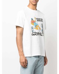 weißes bedrucktes T-Shirt mit einem Rundhalsausschnitt von Gramicci