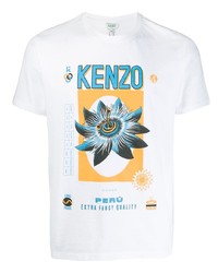 weißes bedrucktes T-Shirt mit einem Rundhalsausschnitt von Kenzo