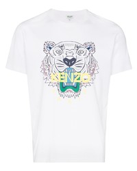 weißes bedrucktes T-Shirt mit einem Rundhalsausschnitt von Kenzo