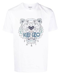 weißes bedrucktes T-Shirt mit einem Rundhalsausschnitt von Kenzo