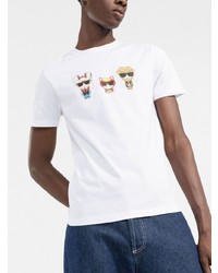 weißes bedrucktes T-Shirt mit einem Rundhalsausschnitt von Karl Lagerfeld