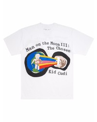 weißes bedrucktes T-Shirt mit einem Rundhalsausschnitt von Kid Cudi