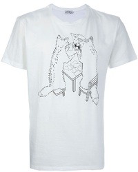 weißes bedrucktes T-Shirt mit einem Rundhalsausschnitt von Kitsune