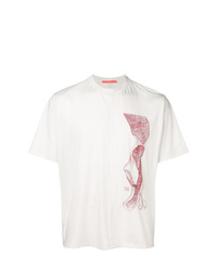 weißes bedrucktes T-Shirt mit einem Rundhalsausschnitt von Komakino