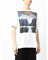 weißes bedrucktes T-Shirt mit einem Rundhalsausschnitt von Junya Watanabe MAN