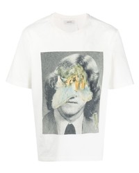 weißes bedrucktes T-Shirt mit einem Rundhalsausschnitt von Kusikohc