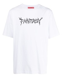 weißes bedrucktes T-Shirt mit einem Rundhalsausschnitt von Kusikohc
