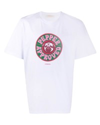 weißes bedrucktes T-Shirt mit einem Rundhalsausschnitt von La Doublej