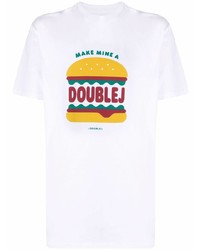 weißes bedrucktes T-Shirt mit einem Rundhalsausschnitt von La Doublej