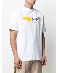 weißes bedrucktes T-Shirt mit einem Rundhalsausschnitt von Palm Angels