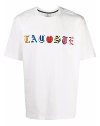 weißes bedrucktes T-Shirt mit einem Rundhalsausschnitt von lacoste live