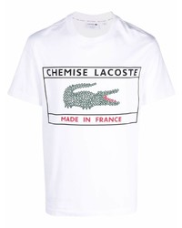 weißes bedrucktes T-Shirt mit einem Rundhalsausschnitt von lacoste made in france