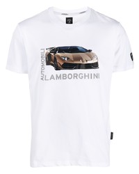 weißes bedrucktes T-Shirt mit einem Rundhalsausschnitt von Lamborghini