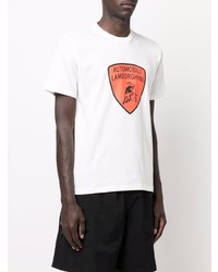 weißes bedrucktes T-Shirt mit einem Rundhalsausschnitt von Automobili Lamborghini