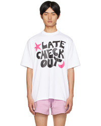 weißes bedrucktes T-Shirt mit einem Rundhalsausschnitt von Late Checkout