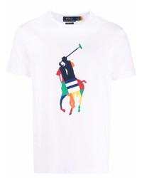 weißes bedrucktes T-Shirt mit einem Rundhalsausschnitt von Lauren Ralph Lauren