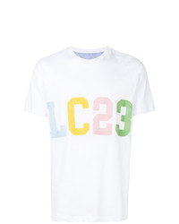 weißes bedrucktes T-Shirt mit einem Rundhalsausschnitt von Lc23