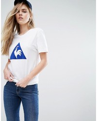 weißes bedrucktes T-Shirt mit einem Rundhalsausschnitt von Le Coq Sportif