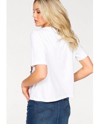 weißes bedrucktes T-Shirt mit einem Rundhalsausschnitt von Lee