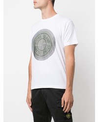 weißes bedrucktes T-Shirt mit einem Rundhalsausschnitt von Stone Island