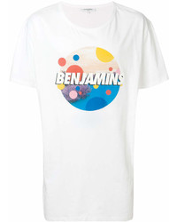 weißes bedrucktes T-Shirt mit einem Rundhalsausschnitt von Les Benjamins