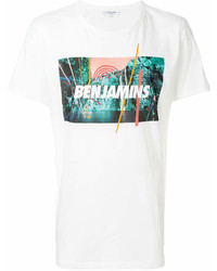 weißes bedrucktes T-Shirt mit einem Rundhalsausschnitt von Les Benjamins