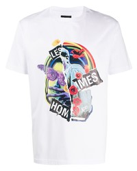 weißes bedrucktes T-Shirt mit einem Rundhalsausschnitt von Les Hommes