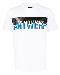 weißes bedrucktes T-Shirt mit einem Rundhalsausschnitt von Les Hommes