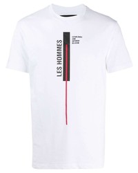 weißes bedrucktes T-Shirt mit einem Rundhalsausschnitt von Les Hommes