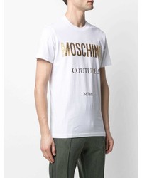 weißes bedrucktes T-Shirt mit einem Rundhalsausschnitt von Moschino