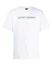 weißes bedrucktes T-Shirt mit einem Rundhalsausschnitt von Liam Hodges