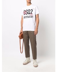 weißes bedrucktes T-Shirt mit einem Rundhalsausschnitt von DSQUARED2