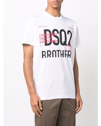 weißes bedrucktes T-Shirt mit einem Rundhalsausschnitt von DSQUARED2