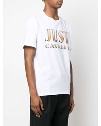 weißes bedrucktes T-Shirt mit einem Rundhalsausschnitt von Just Cavalli