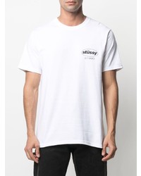 weißes bedrucktes T-Shirt mit einem Rundhalsausschnitt von Stussy