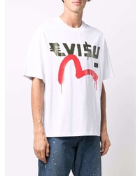 weißes bedrucktes T-Shirt mit einem Rundhalsausschnitt von Evisu