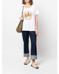 weißes bedrucktes T-Shirt mit einem Rundhalsausschnitt von Greg Lauren