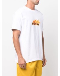 weißes bedrucktes T-Shirt mit einem Rundhalsausschnitt von Stussy