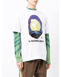 weißes bedrucktes T-Shirt mit einem Rundhalsausschnitt von A Bathing Ape