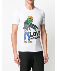 weißes bedrucktes T-Shirt mit einem Rundhalsausschnitt von Love Moschino