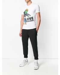 weißes bedrucktes T-Shirt mit einem Rundhalsausschnitt von Love Moschino